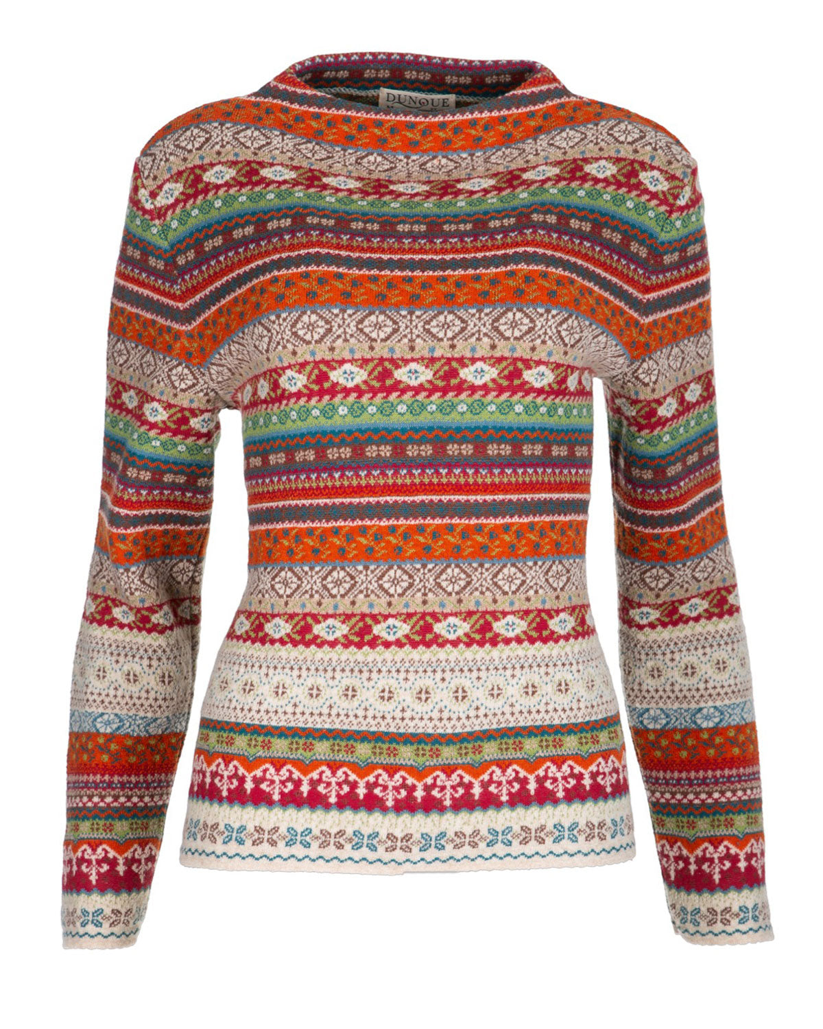 Dunque Damen Jacquard Kelchkragen Pullover Wolle Bio Baumwolle