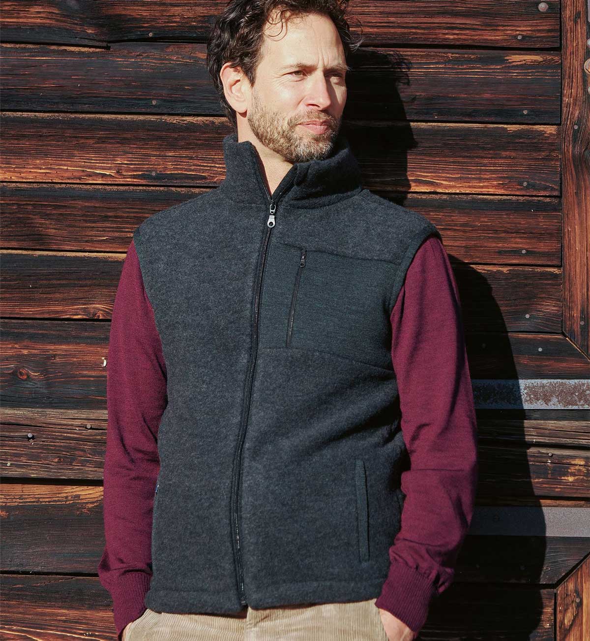 Herren Schurwolle Fleece Weste