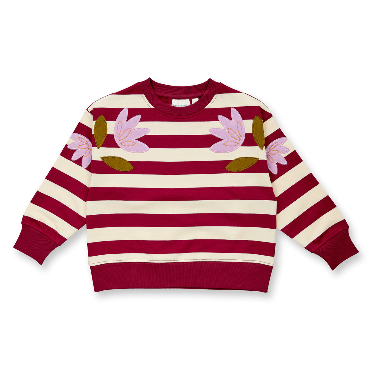Kinder Sweatshirt Ringel mit Blumen-Applikationen Bio Baumwolle