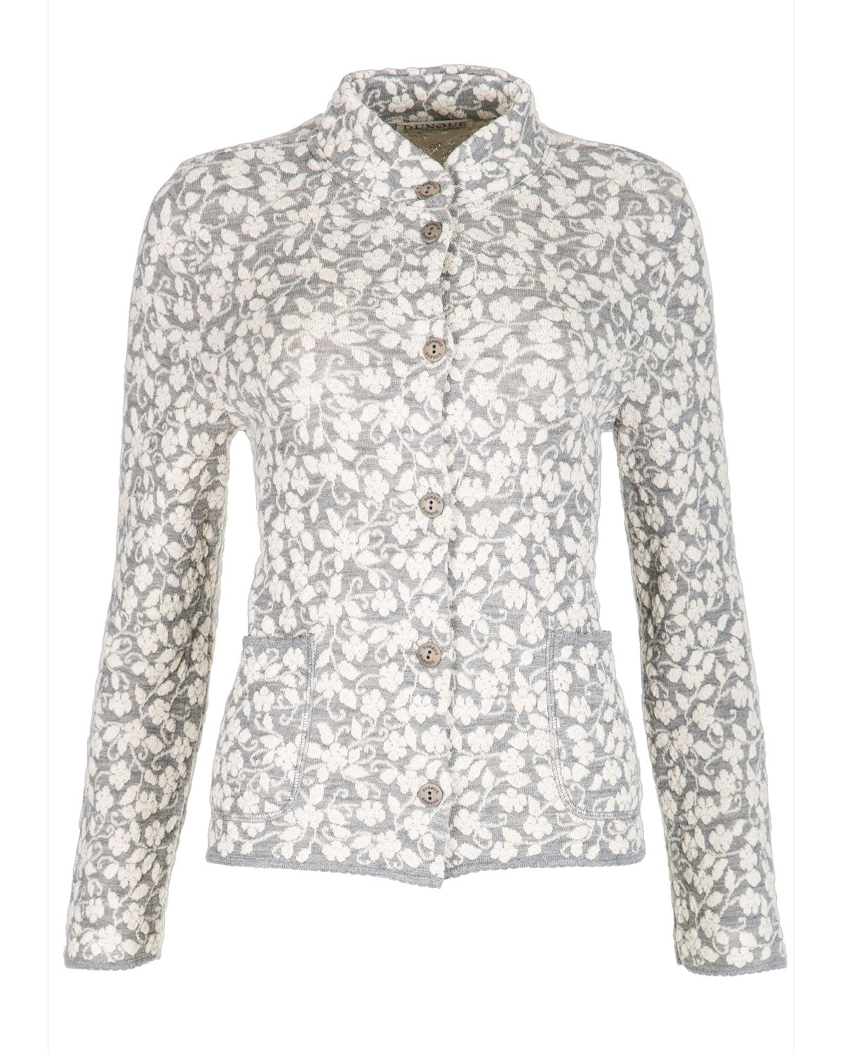 Jacquard-Jacke Hochbund Cloqué Schurwolle (kbT) Baumwolle (Bio)