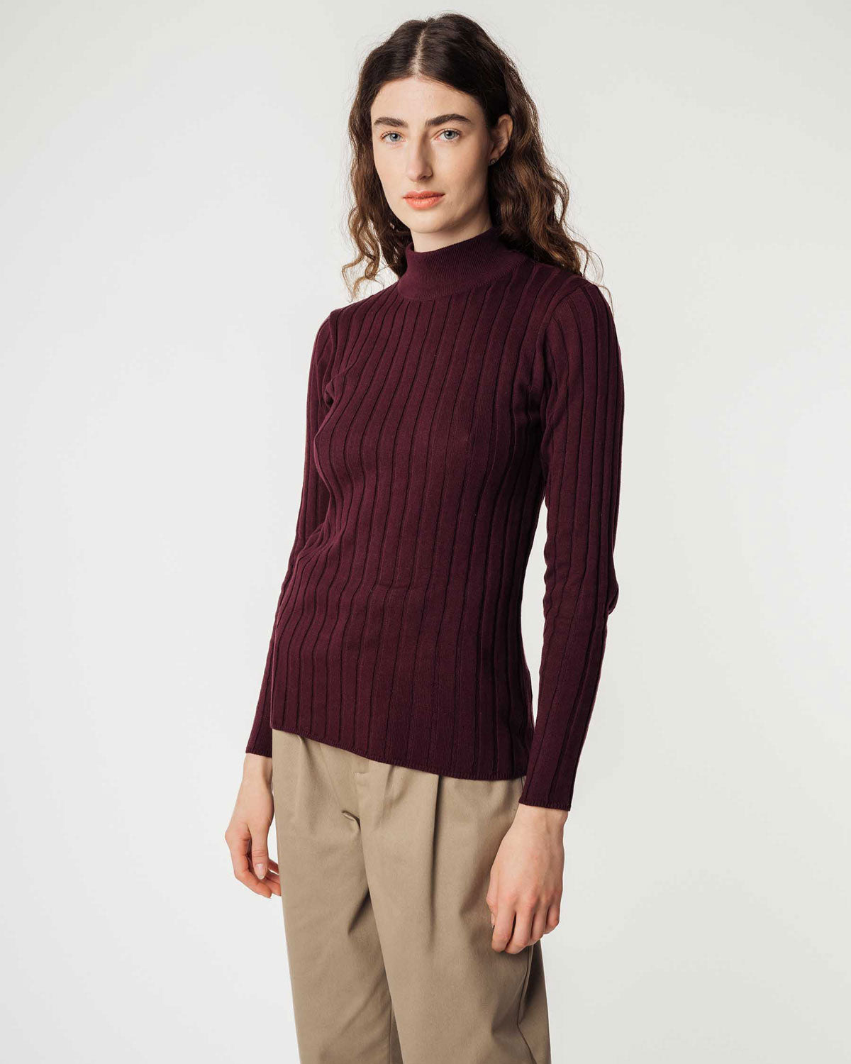 Mela Damen Bio Baumwolle Strickpullover mit Mockneck