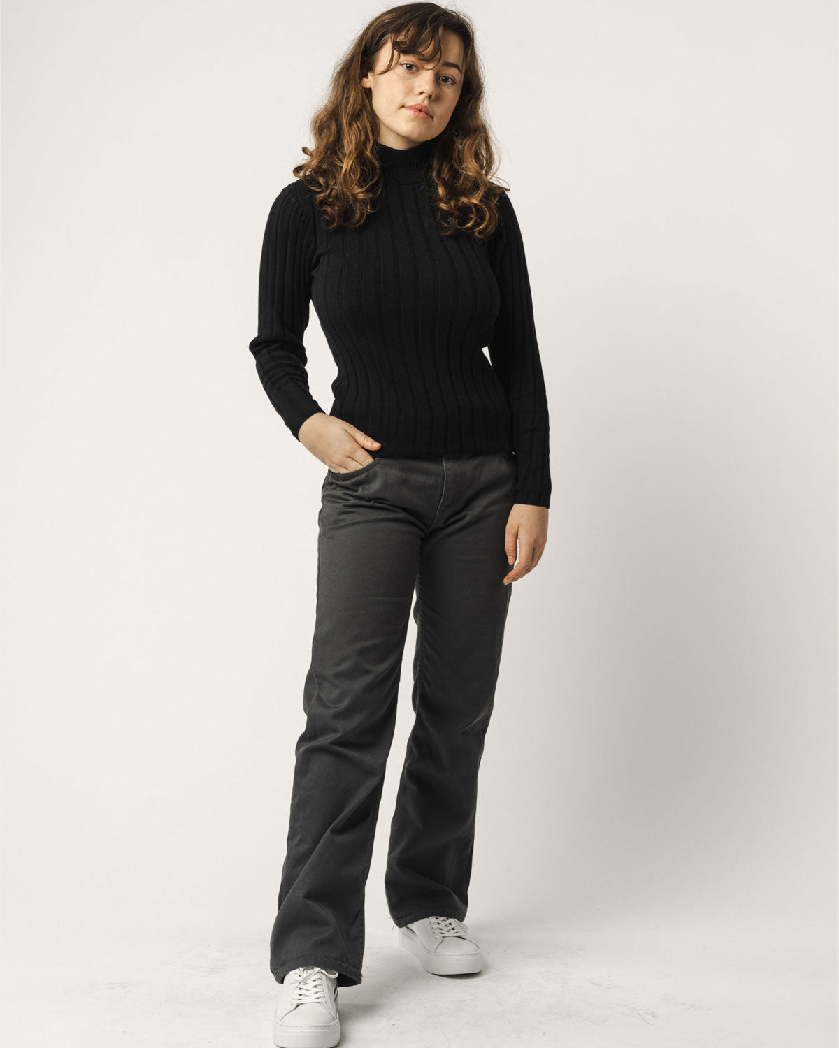 Mela Damen Bio Baumwolle Strickpullover mit Mockneck