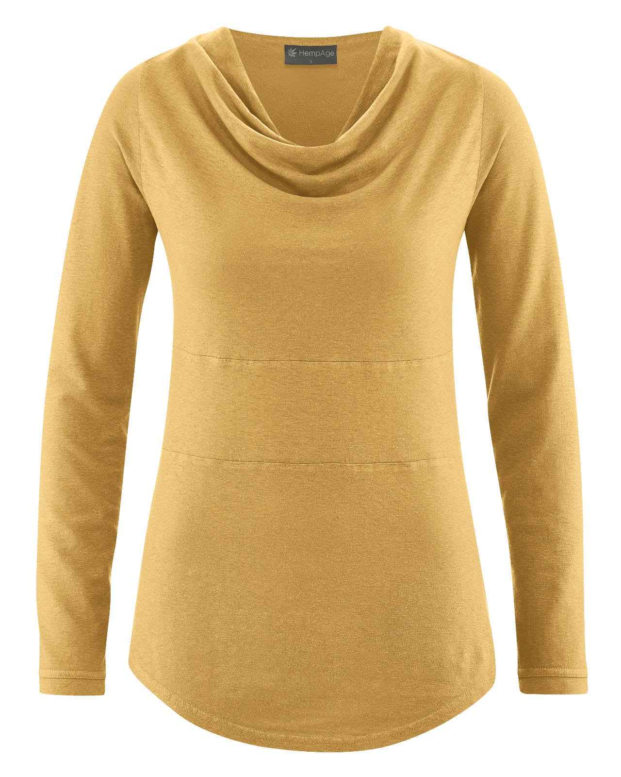 Hempage Damen Shirt Wasserfallkragen Hanf Bio Baumwolle