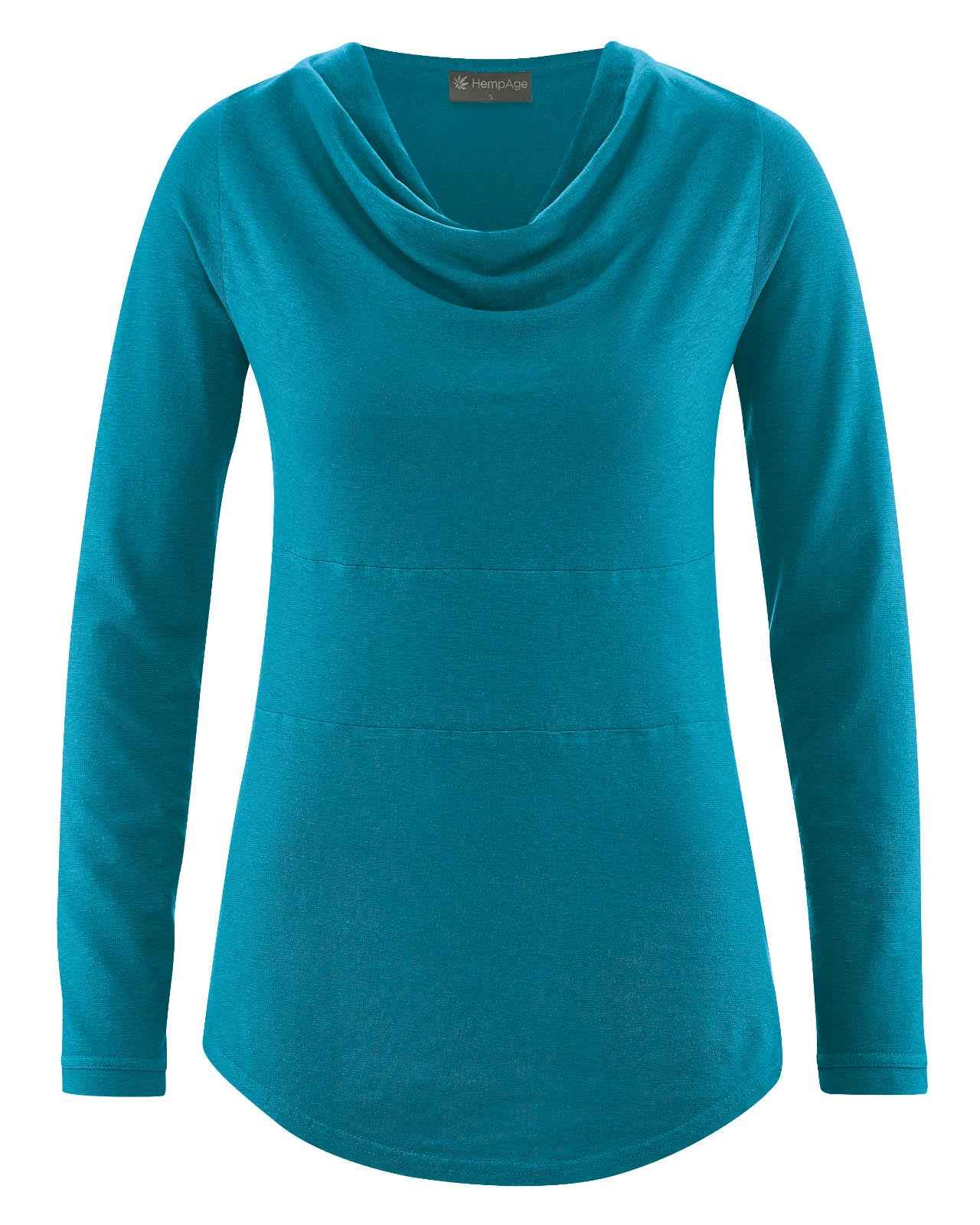 Hempage Damen Shirt Wasserfallkragen Hanf Bio Baumwolle
