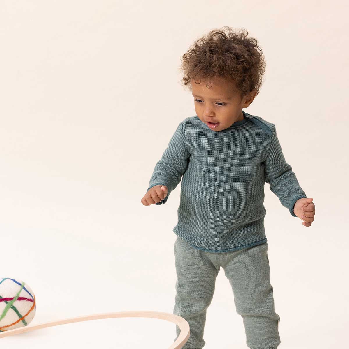Disana Baby Melange-Pullover mit Knopfverschluss kbT Merino