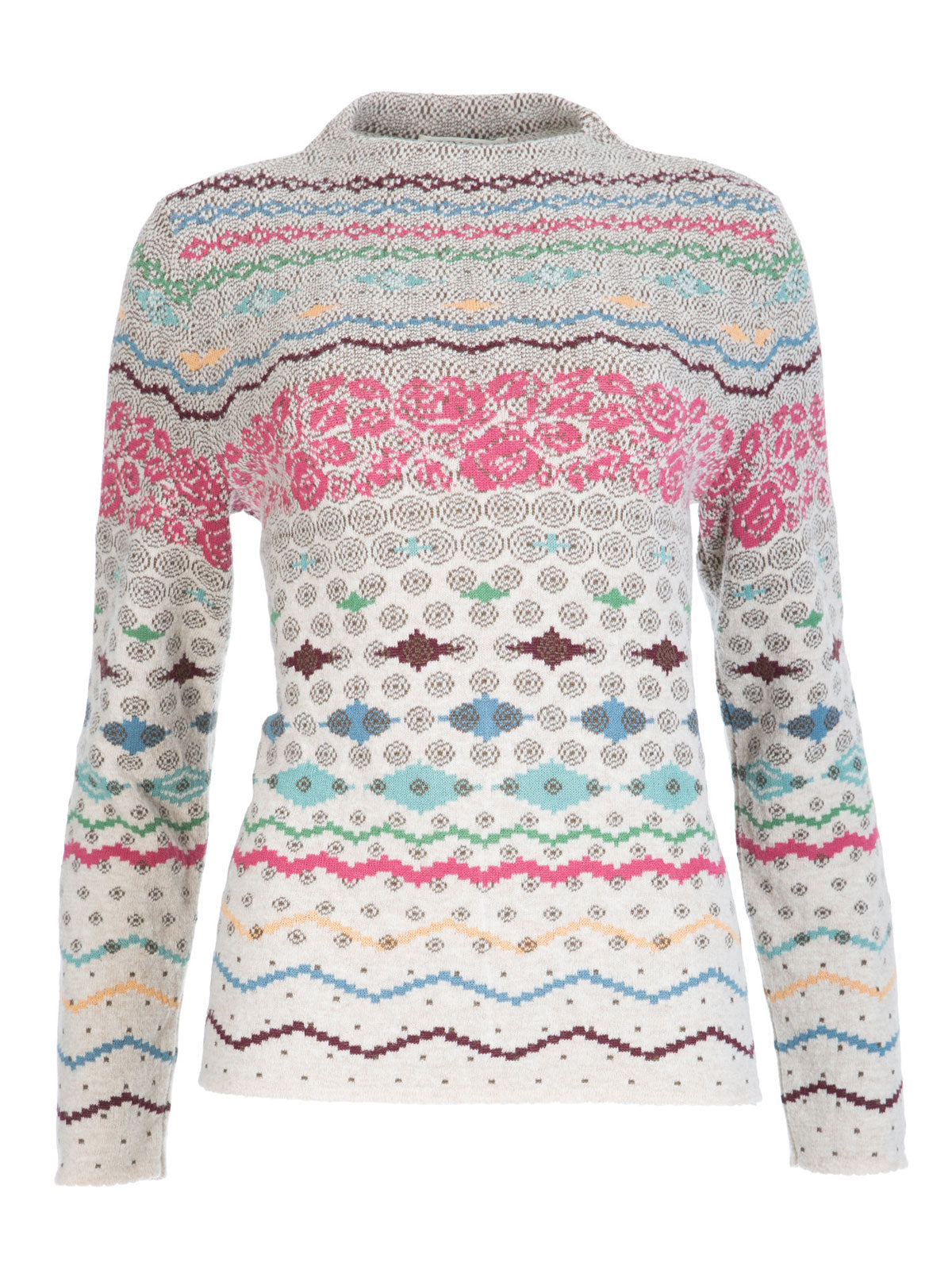 Dunque Damen Jacquard Pullover Kragen Wolle Bio Baumwolle