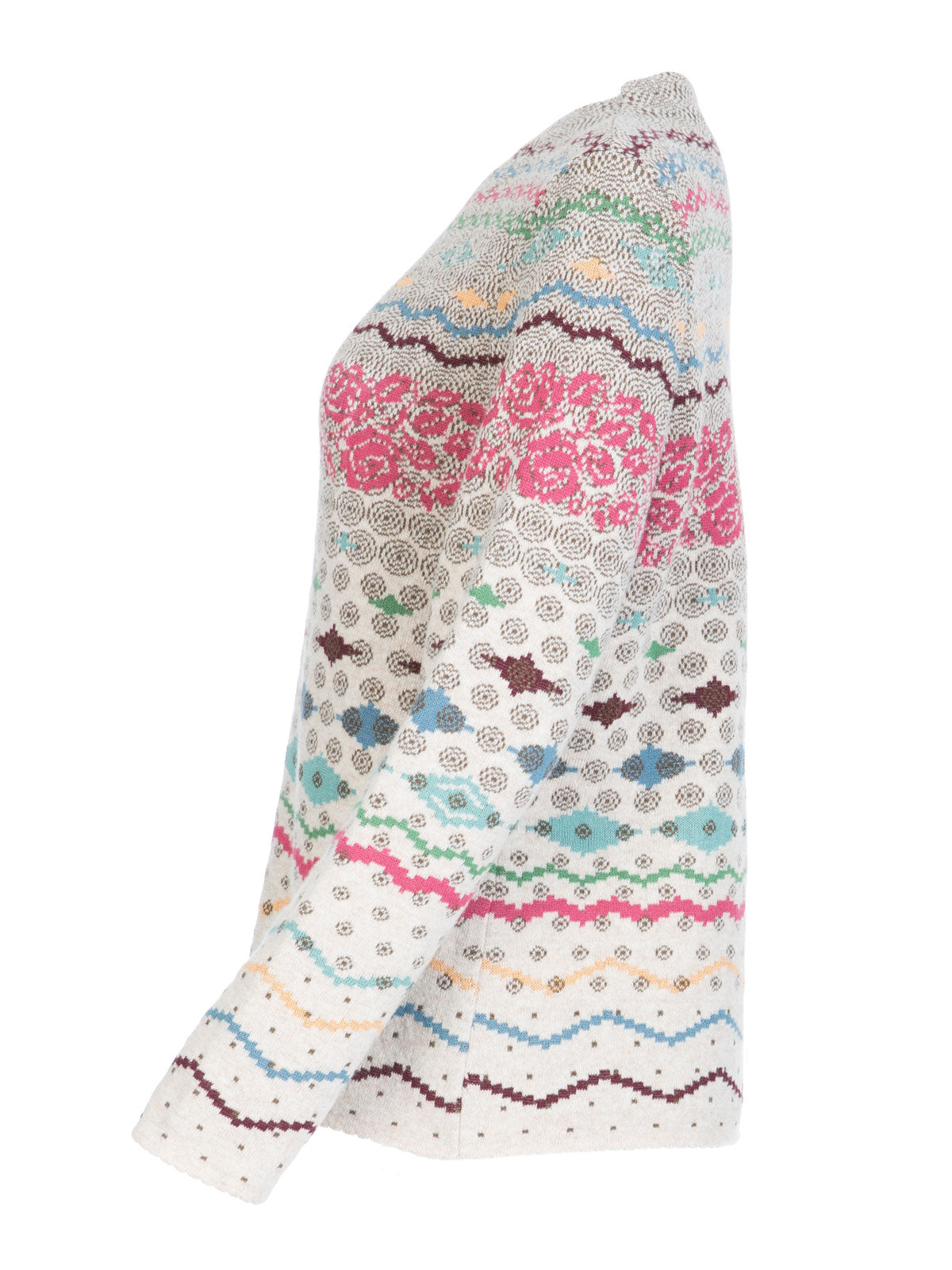 Dunque Damen Jacquard Pullover Kragen Wolle Bio Baumwolle