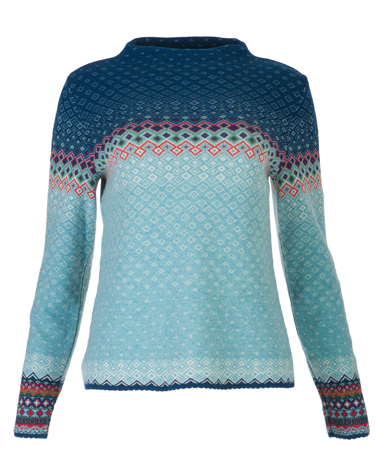 Dunque Damen Jacquard Pullover erhöhte Kragen Wolle Bio Baumwolle