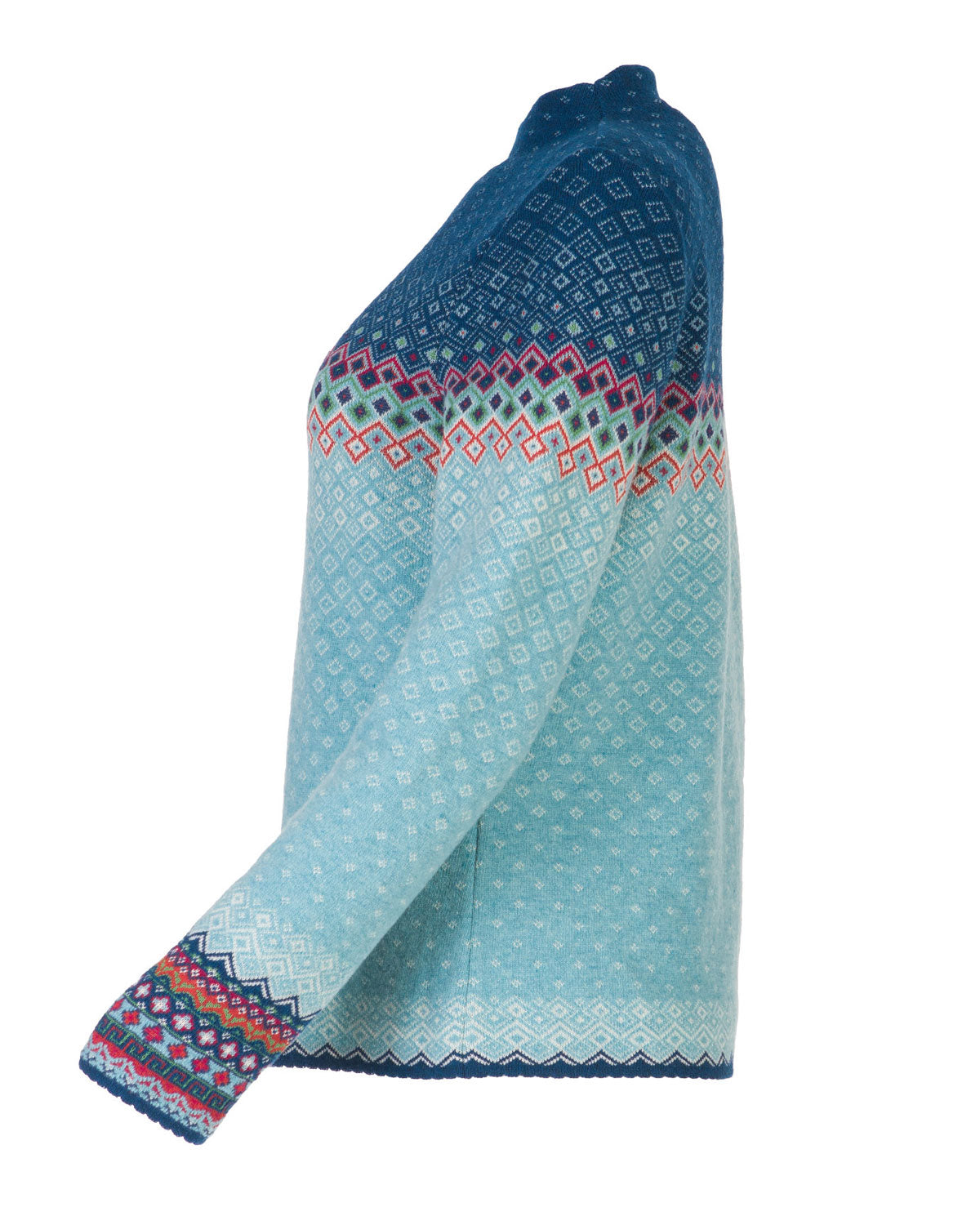 Dunque Damen Jacquard Pullover erhöhte Kragen Wolle Bio Baumwolle