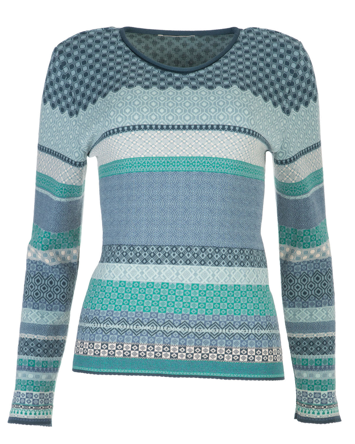Dunque Damen Jacquard Strick-Pullover Bio Baumwolle