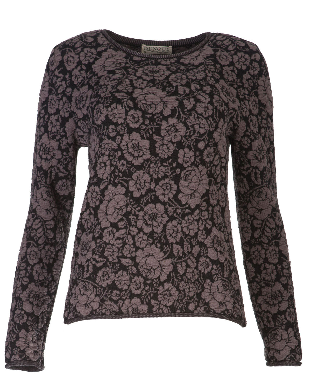 Dunque Damen Jacquard Pulli Rosenmuster kbT-Merino Bio Baumwolle