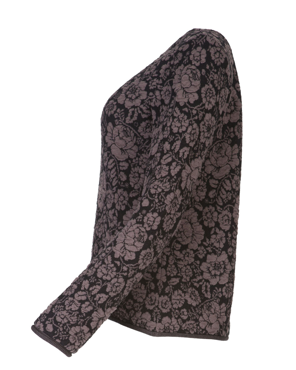 Dunque Damen Jacquard Pulli Rosenmuster kbT-Merino Bio Baumwolle