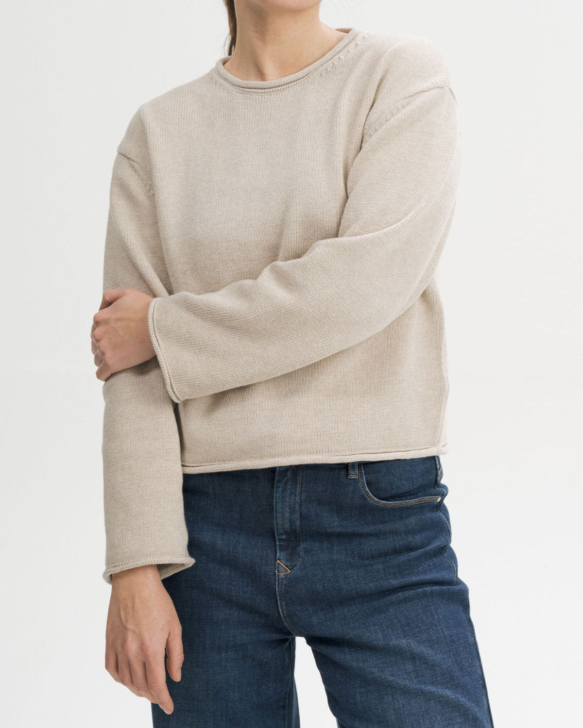 Mela Damen Rollsaum Strick Pullover Bio Baumwolle