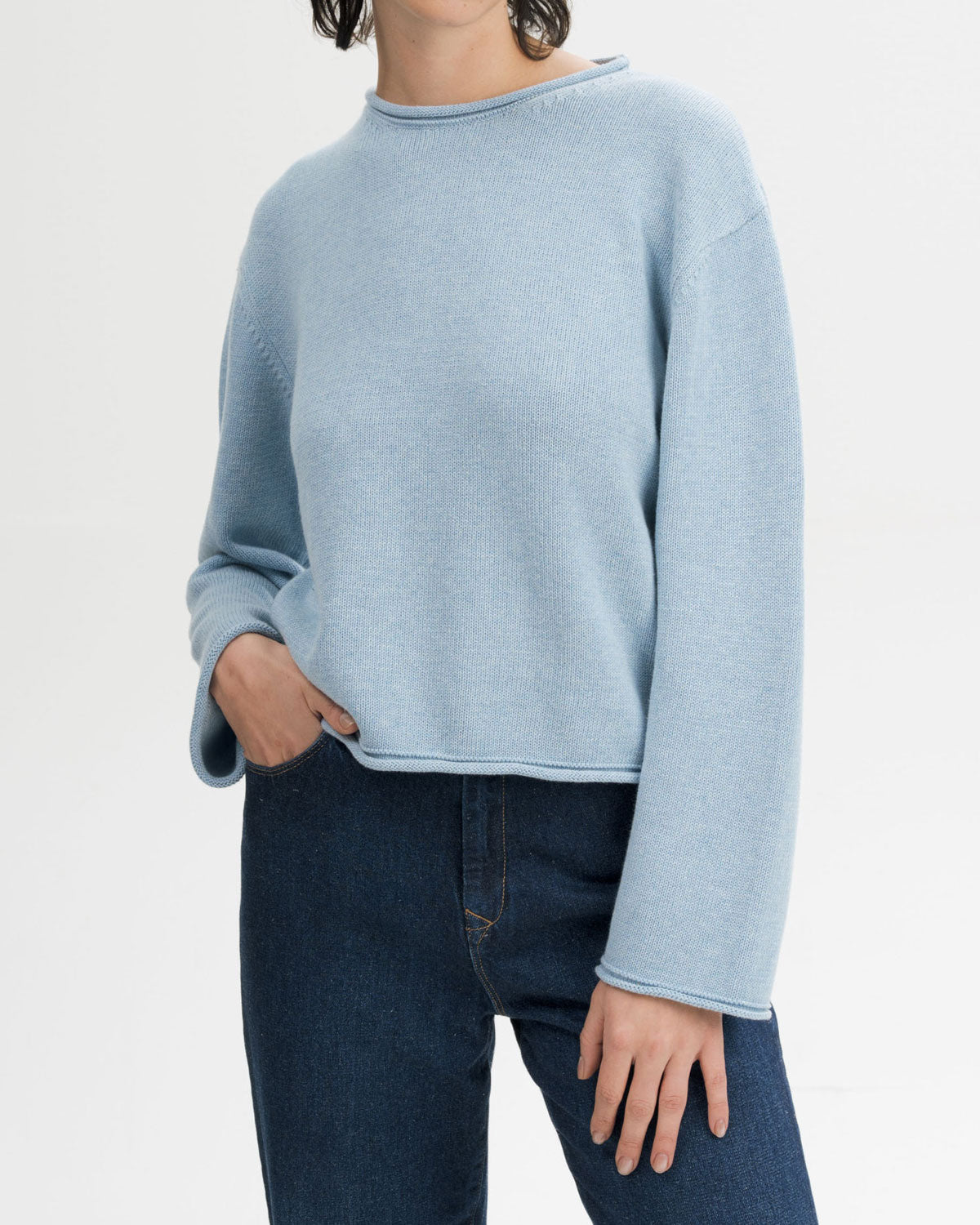 Mela Damen Rollsaum Strick Pullover Bio Baumwolle