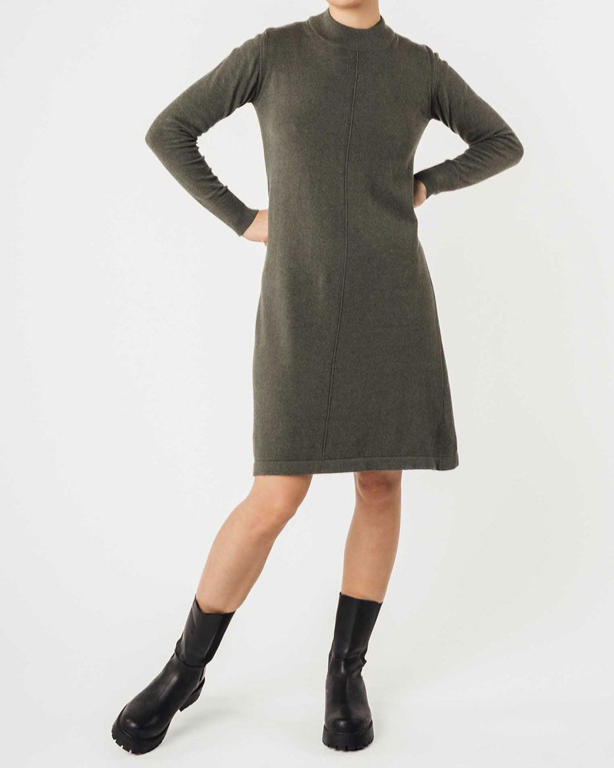 Mela Damen Bio Baumwolle Basic Stehkragen Feinstrick Kleid