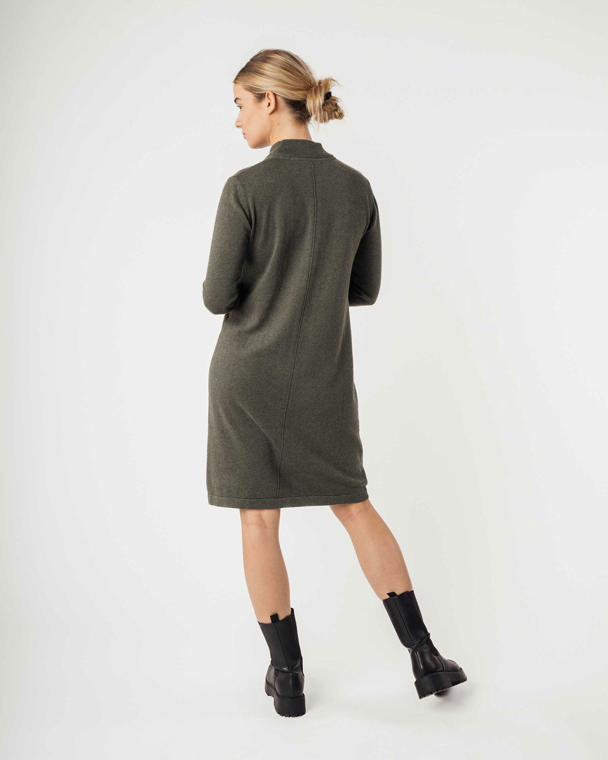 Damen Bio Baumwolle Basic Stehkragen Feinstrick Kleid