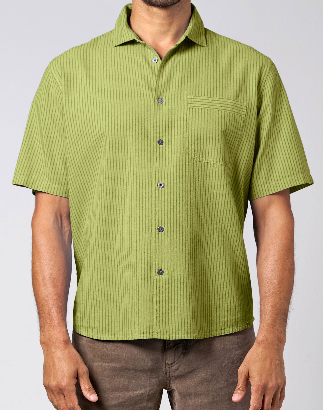 Hempage Herren Kurzarm Hemd geringelt Hanf Bio Baumwolle