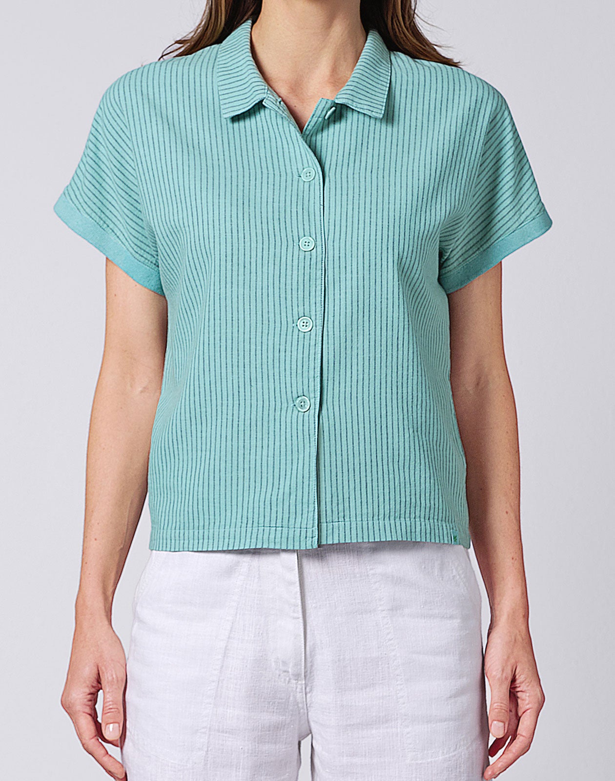 HempAge Damen Bluse Kurzarm geringelt Hanf Bio Baumwolle