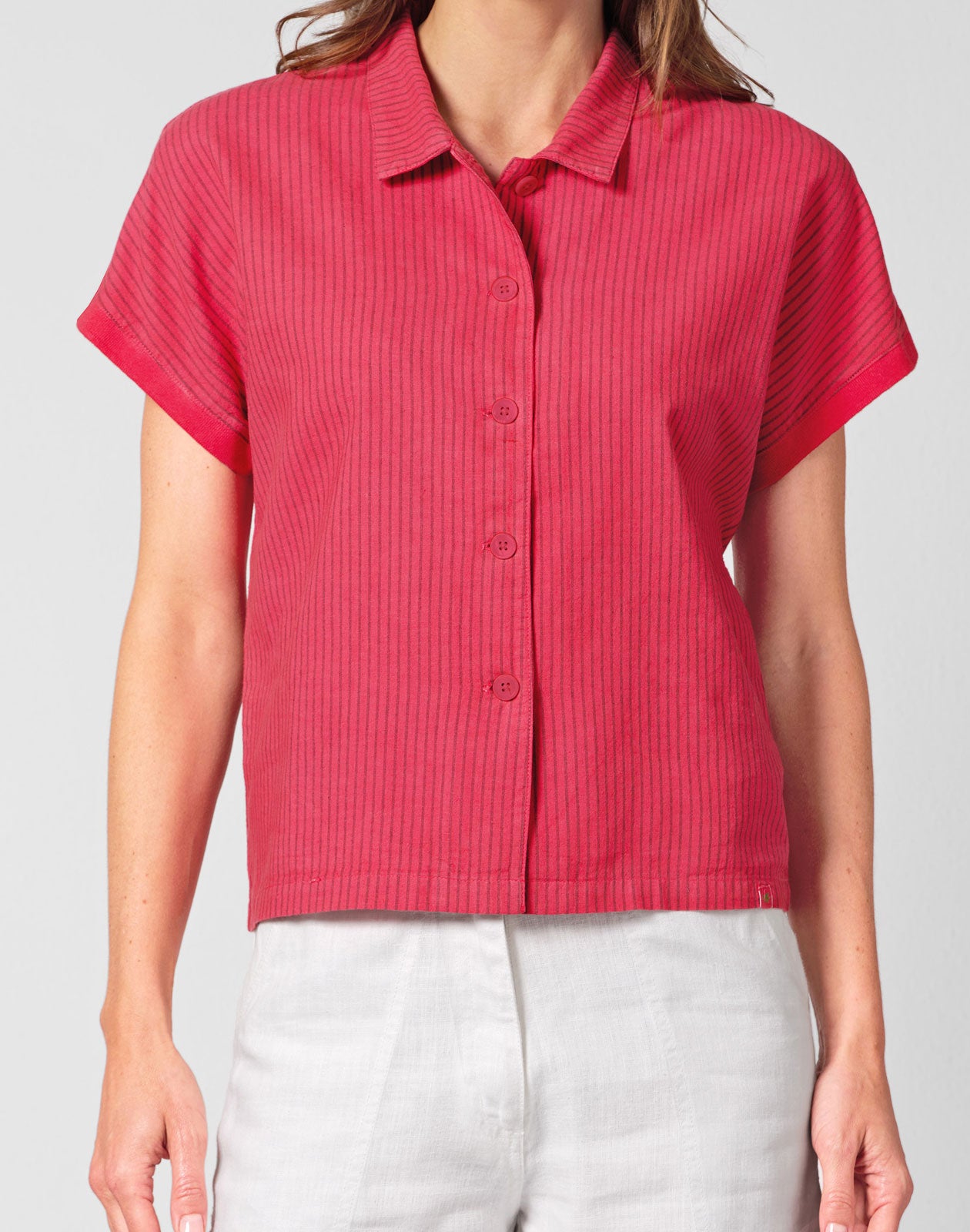 HempAge Damen Bluse Kurzarm geringelt Hanf Bio Baumwolle