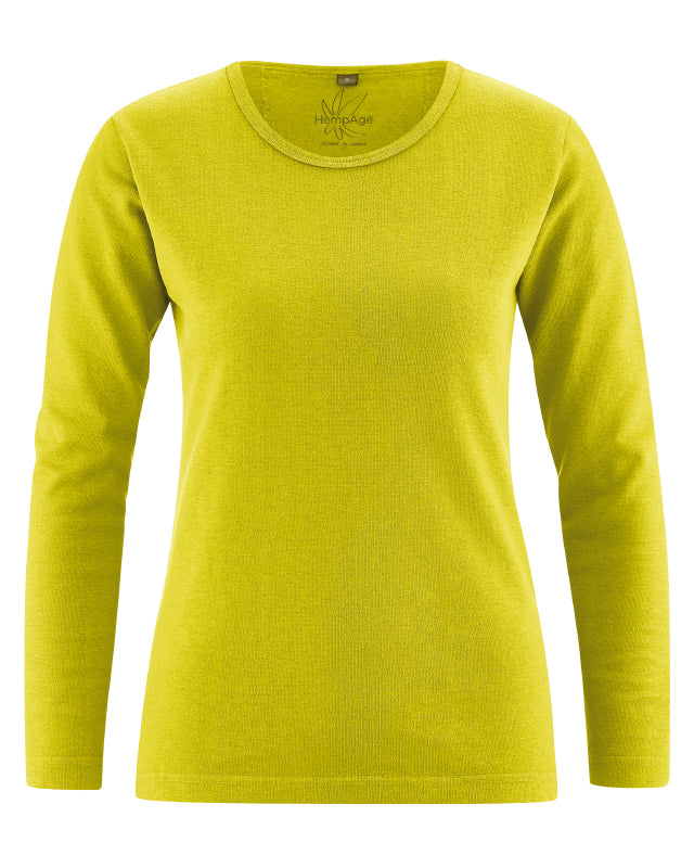 Hempage Damen Langarm Basic Shirt Hanf Bio Baumwolle