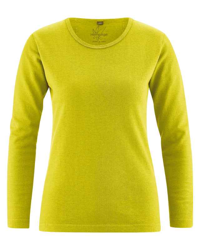 Hempage Damen Langarm Basic Shirt Hanf Bio Baumwolle