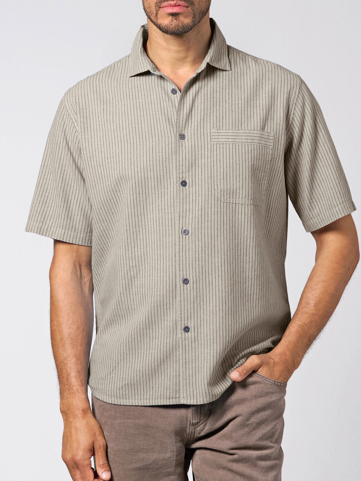 Hempage Herren Kurzarm Hemd geringelt Hanf Bio Baumwolle