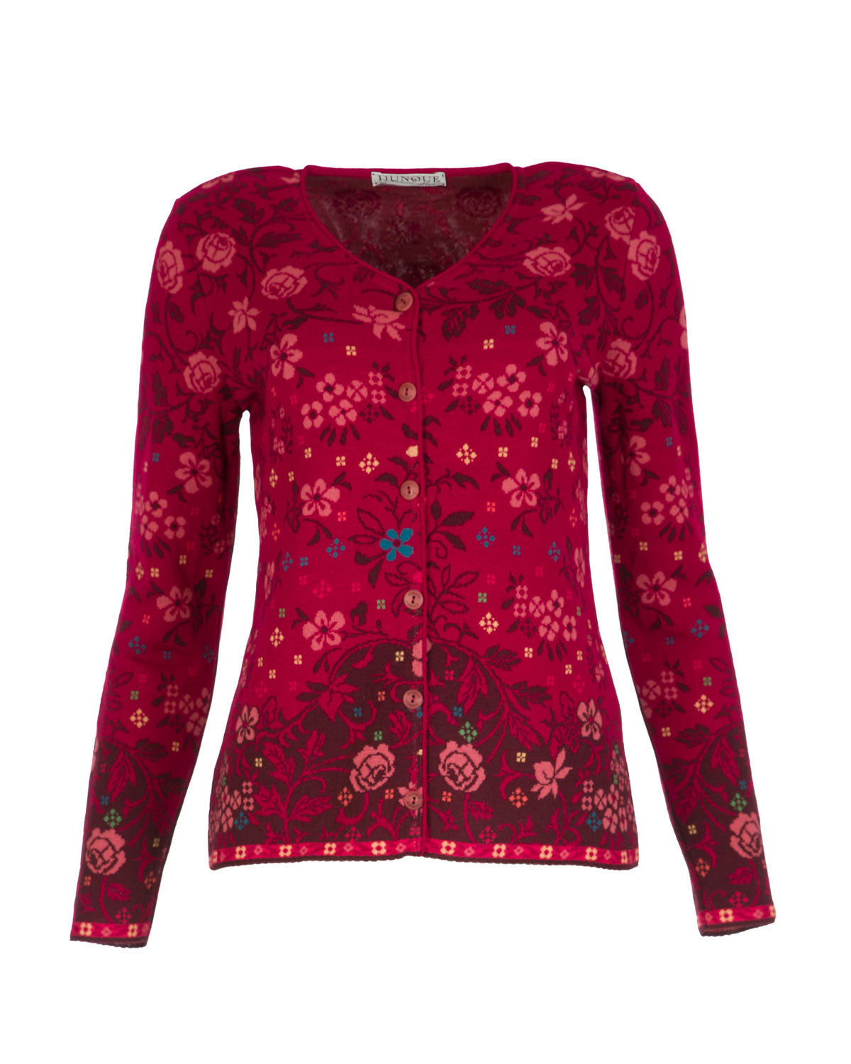 Dunque Damen Jacquard Jacke flowers kbT-Merinowolle Bio Baumwolle