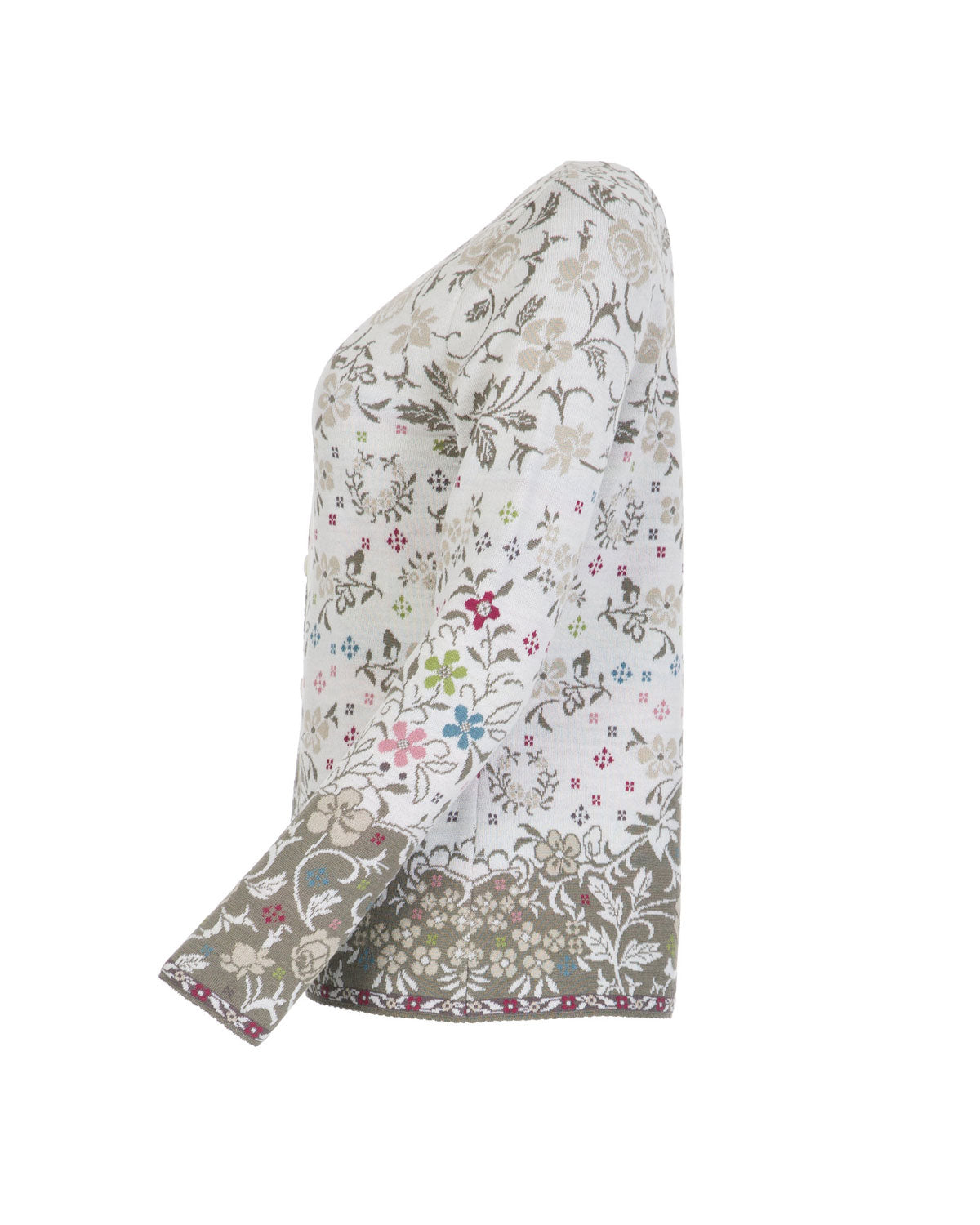 Dunque Damen Jacquard Jacke flowers kbT-Merinowolle Bio Baumwolle