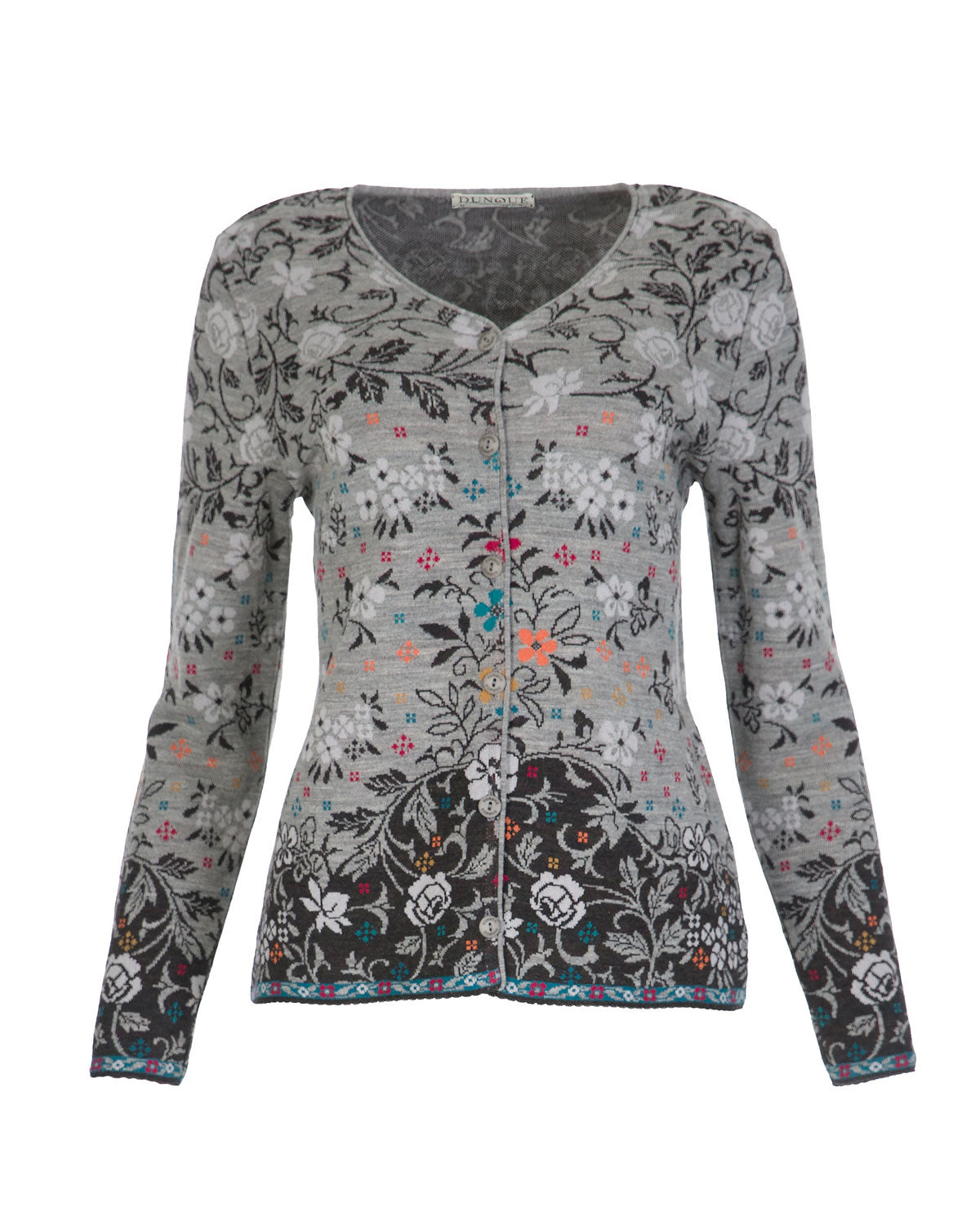 Dunque Damen Jacquard Jacke flowers kbT-Merinowolle Bio Baumwolle