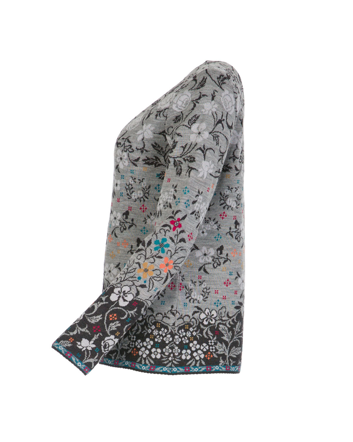 Dunque Damen Jacquard Jacke flowers kbT-Merinowolle Bio Baumwolle