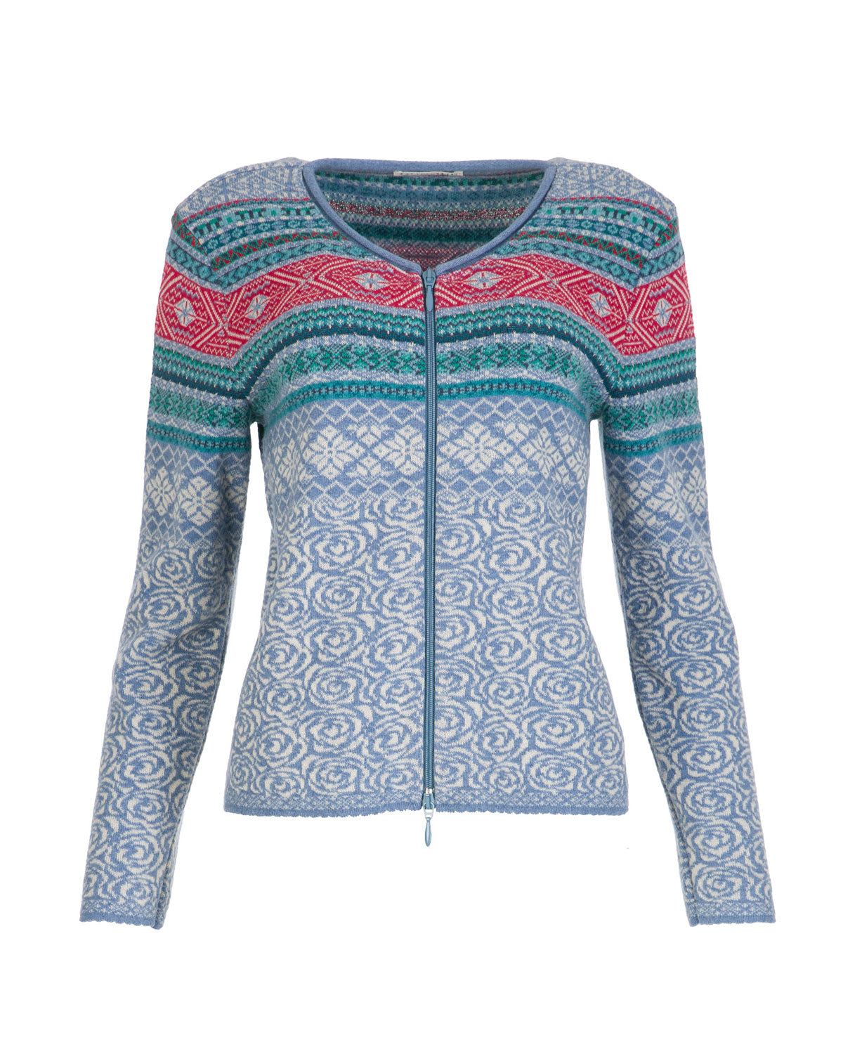 Dunque Damen Jacquard Jacke Wolle Bio Baumwolle