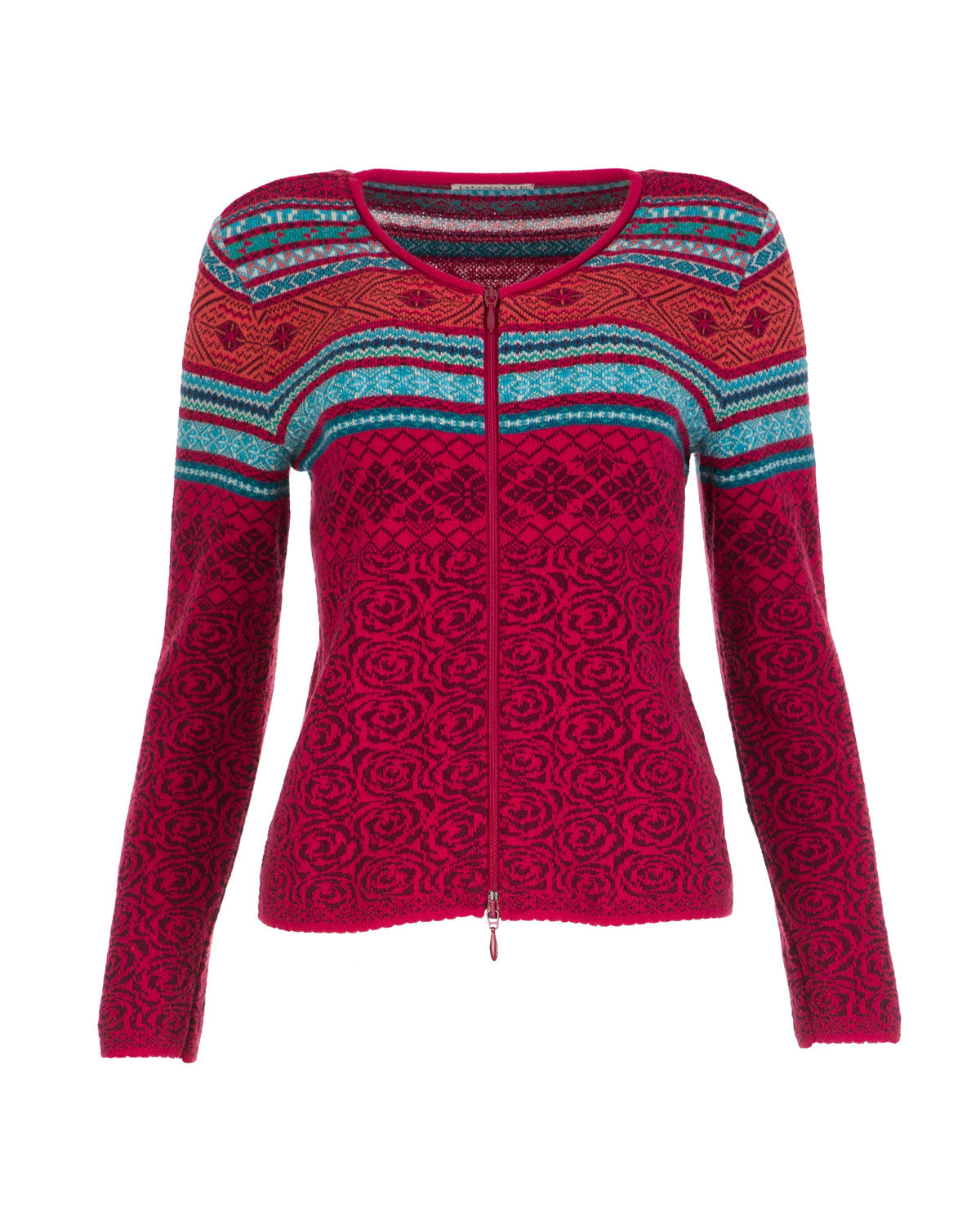 Dunque Damen Jacquard Jacke Wolle Bio Baumwolle