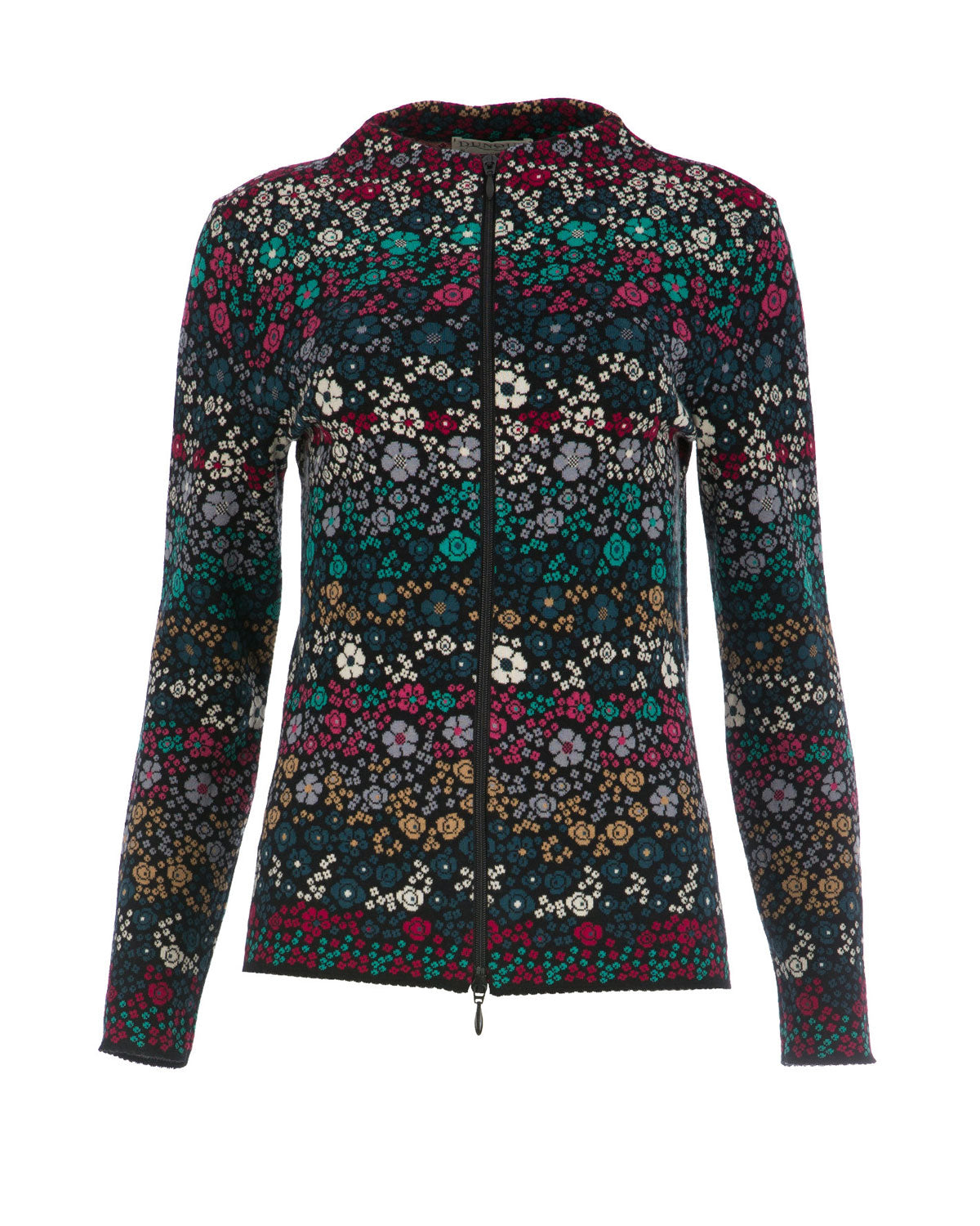 Dunque Damen Jacquard-Jacke Blumen Muster Bio Baumwolle