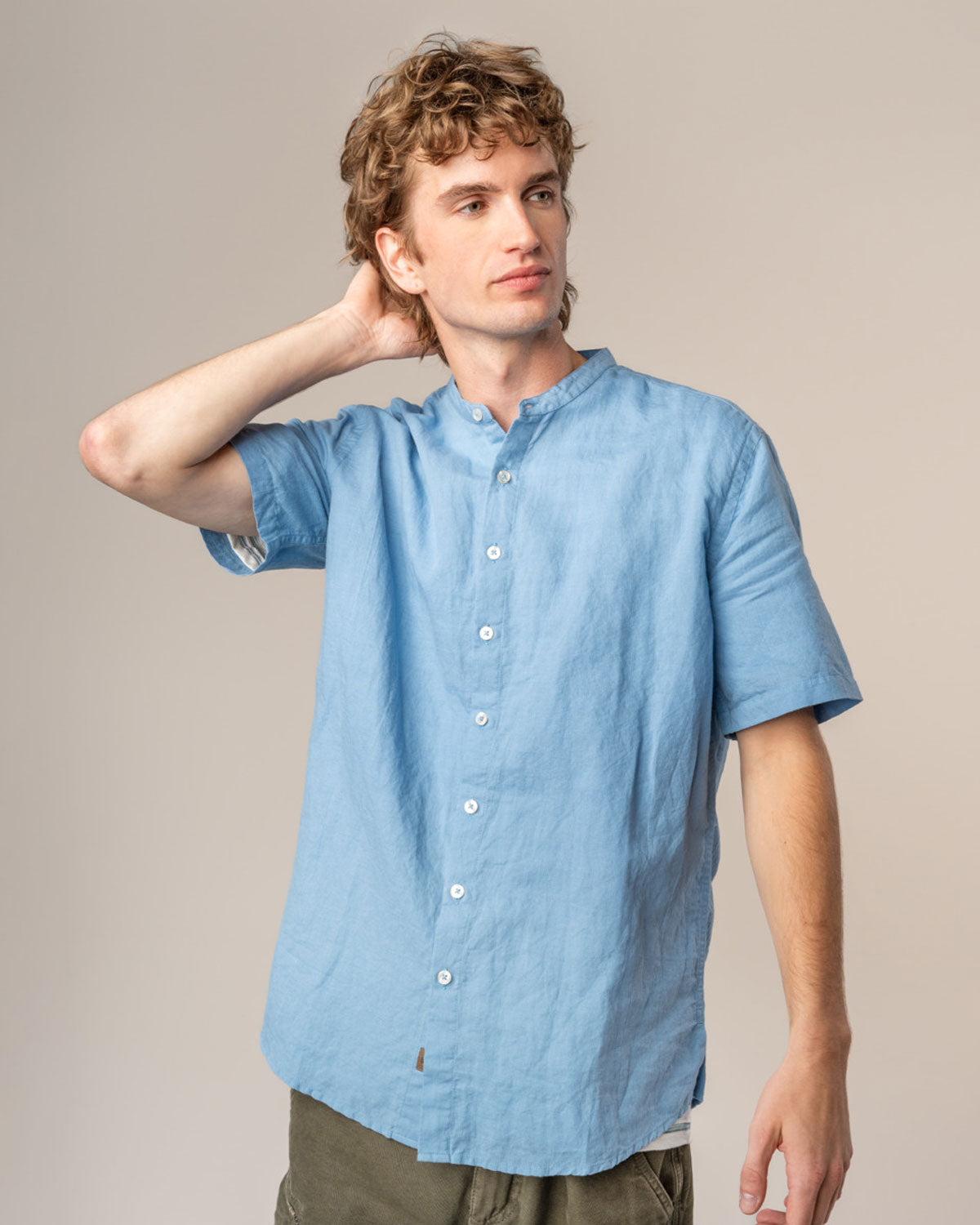 Living Crafts Herren Bio kurzarm Hemd Leinen Baumwolle