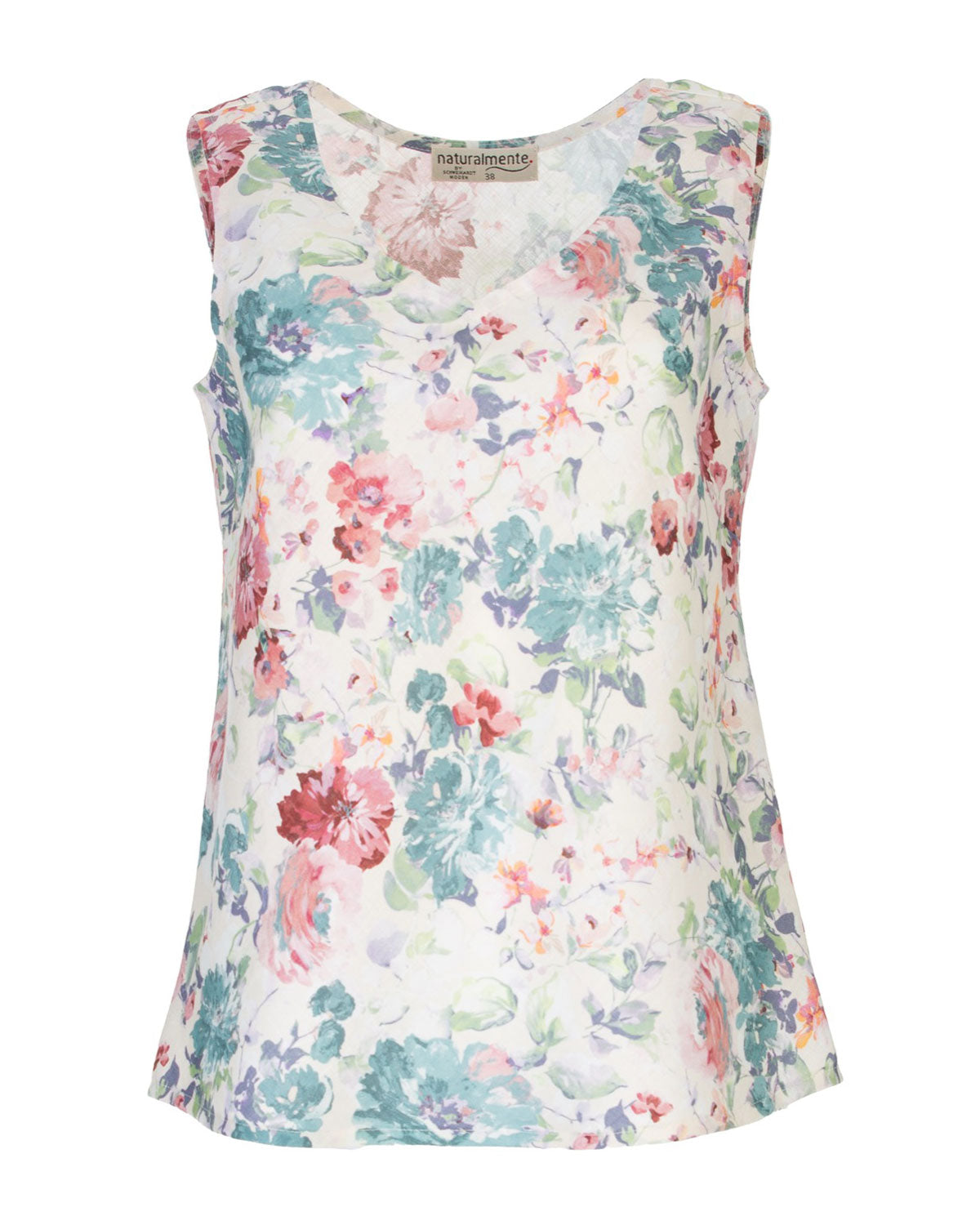 Naturalmente Damen-Leinen Top mit floralem Muster