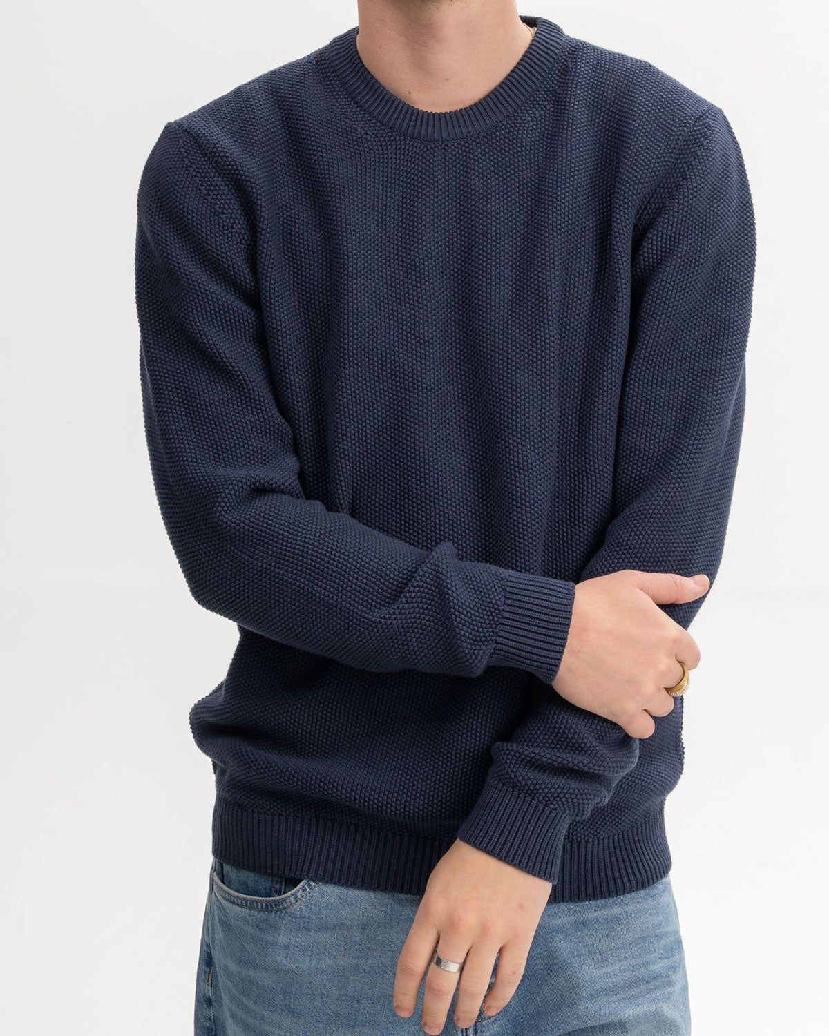 Mela Herren Bio Baumwolle Rundhals Struktur Strickpullover