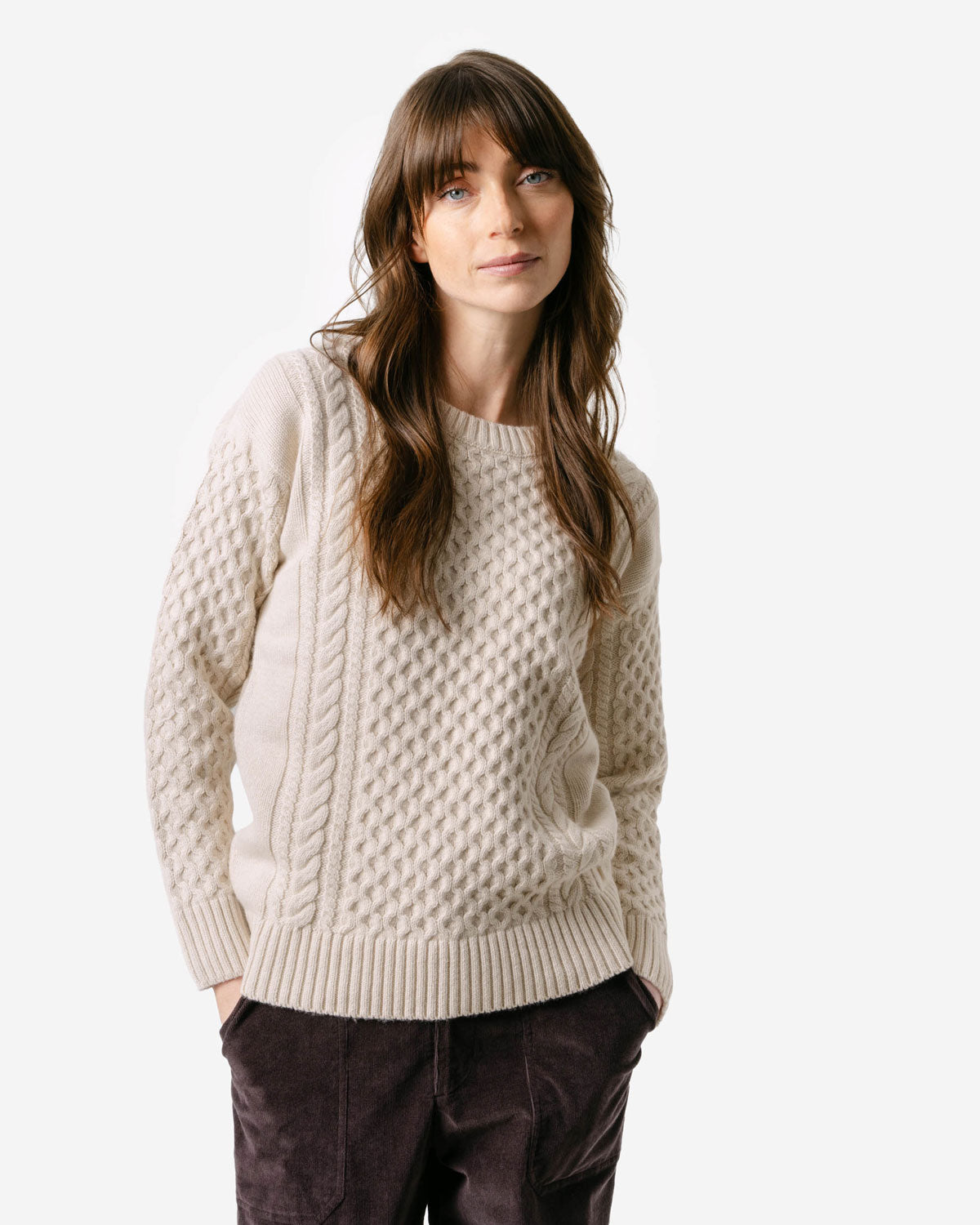 Damen-Zopfmuster-Pullover Baumwolle (Bio) Schurwolle (Bio)
