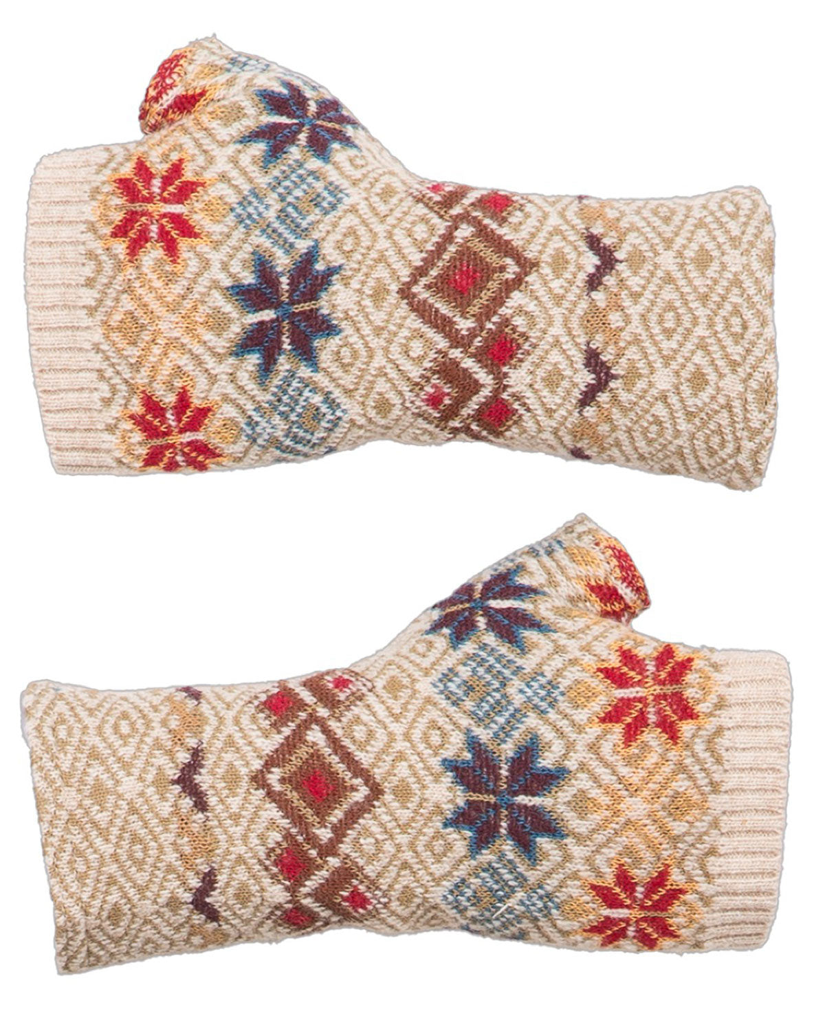 Damen Jacquard-Fingerstulpen Schurwolle Baumwolle (Bio)