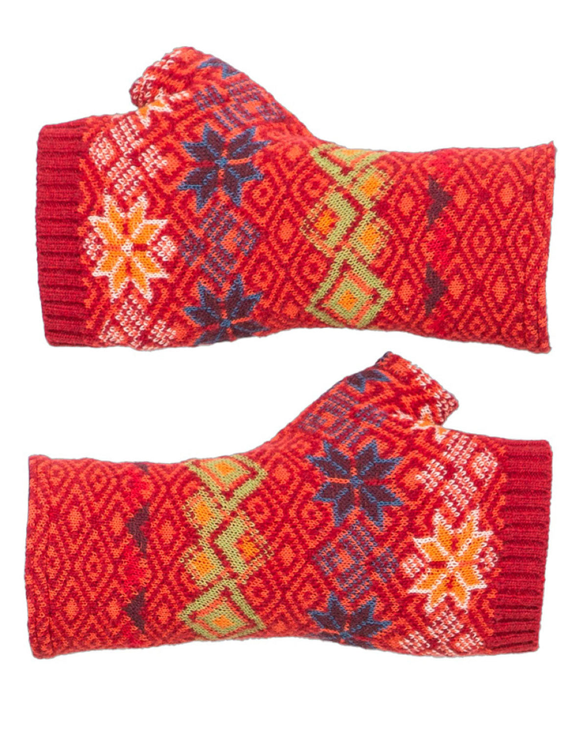 Damen Jacquard-Fingerstulpen Schurwolle Baumwolle (Bio)