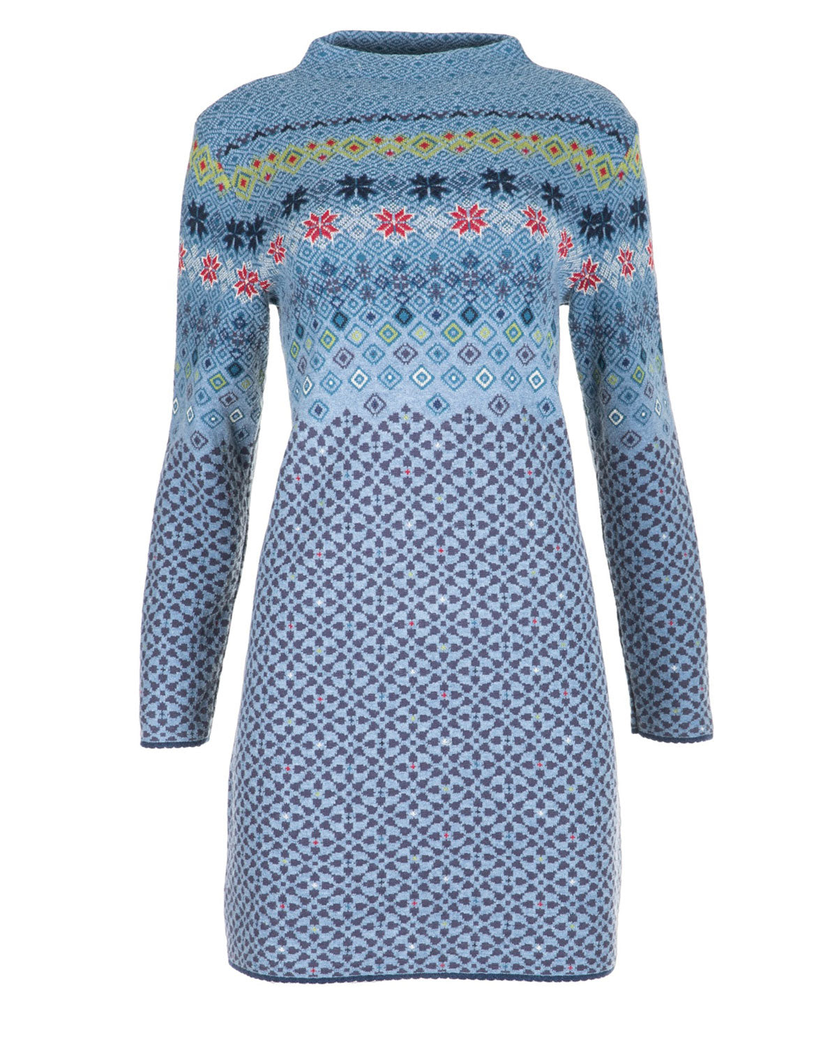Damen-Jacquard-Kleid mit Kelchkragen Schurwolle Baumwolle (Bio)