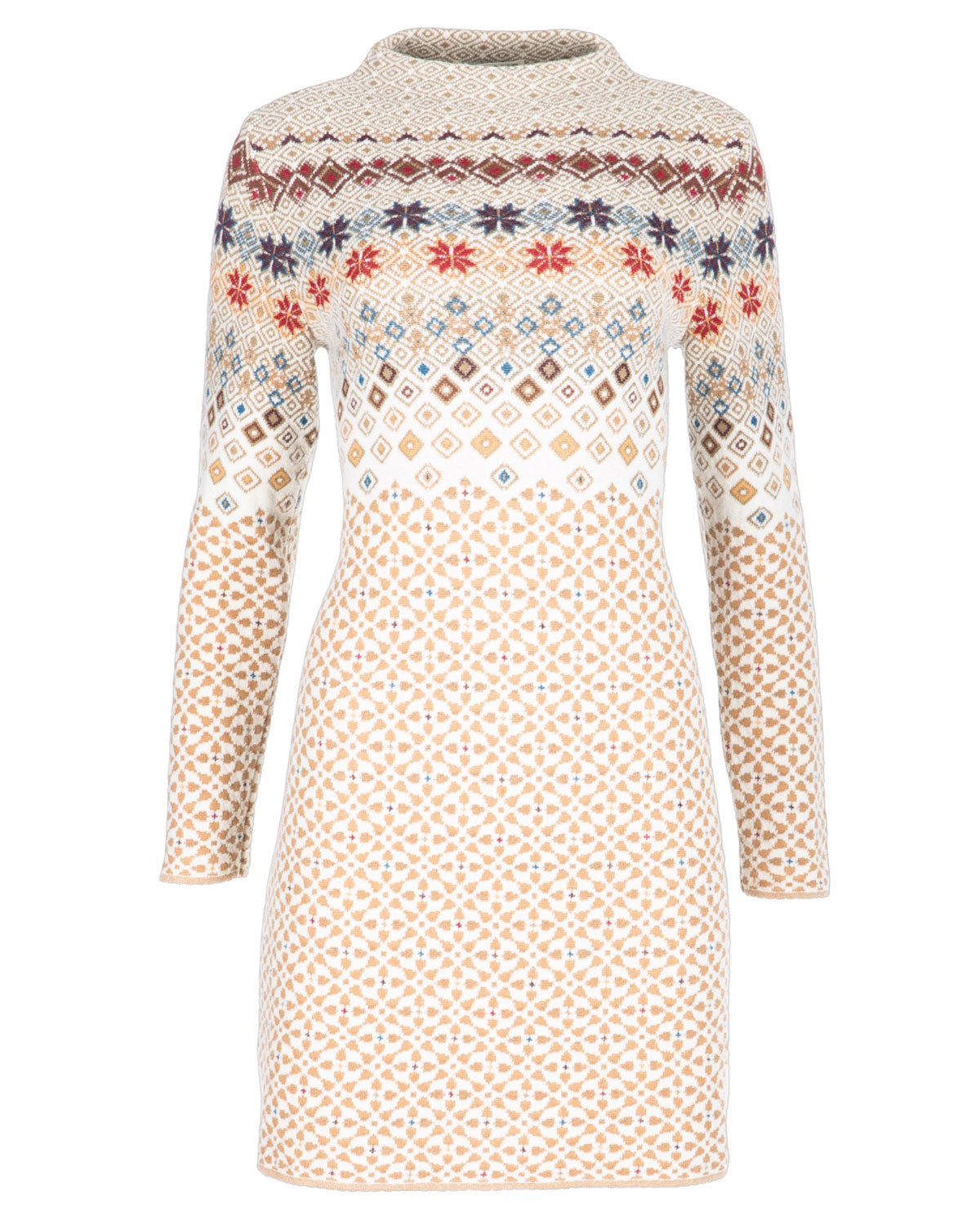 Damen-Jacquard-Kleid mit Kelchkragen Schurwolle Baumwolle (Bio)