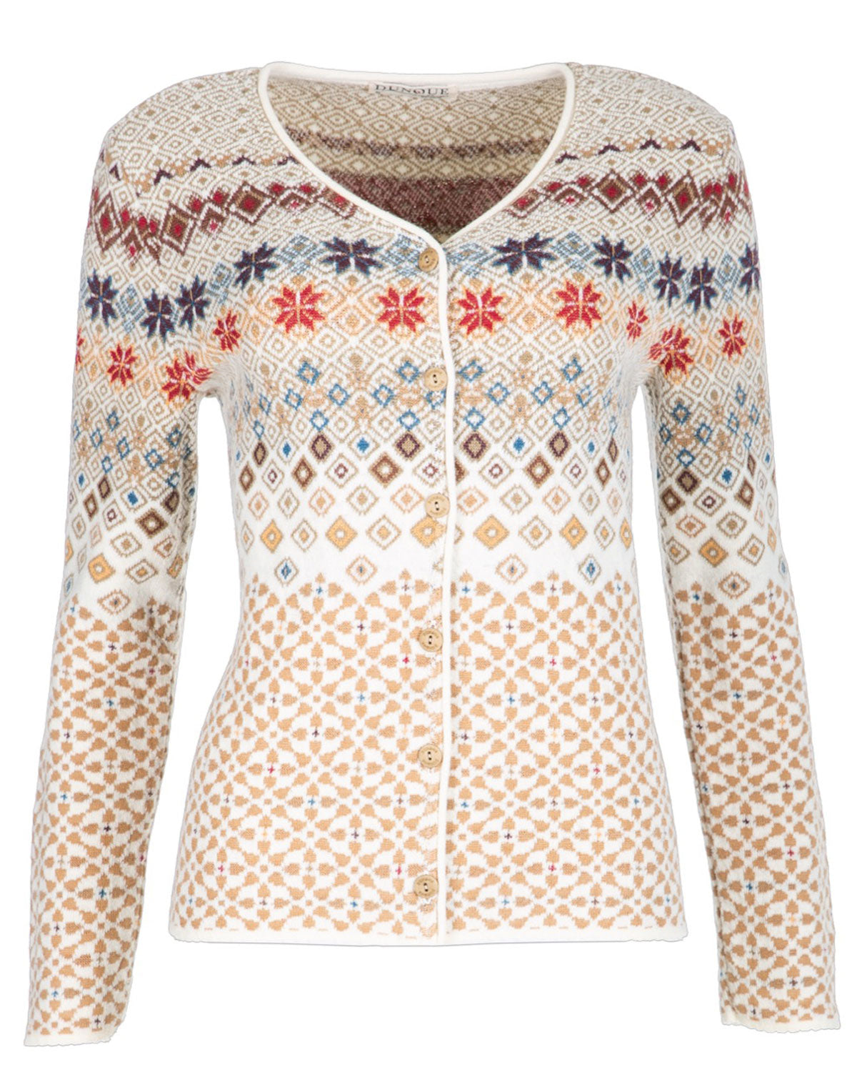 Dunque Damen Jacquard Strickjacke Schurwolle Baumwolle (Bio)