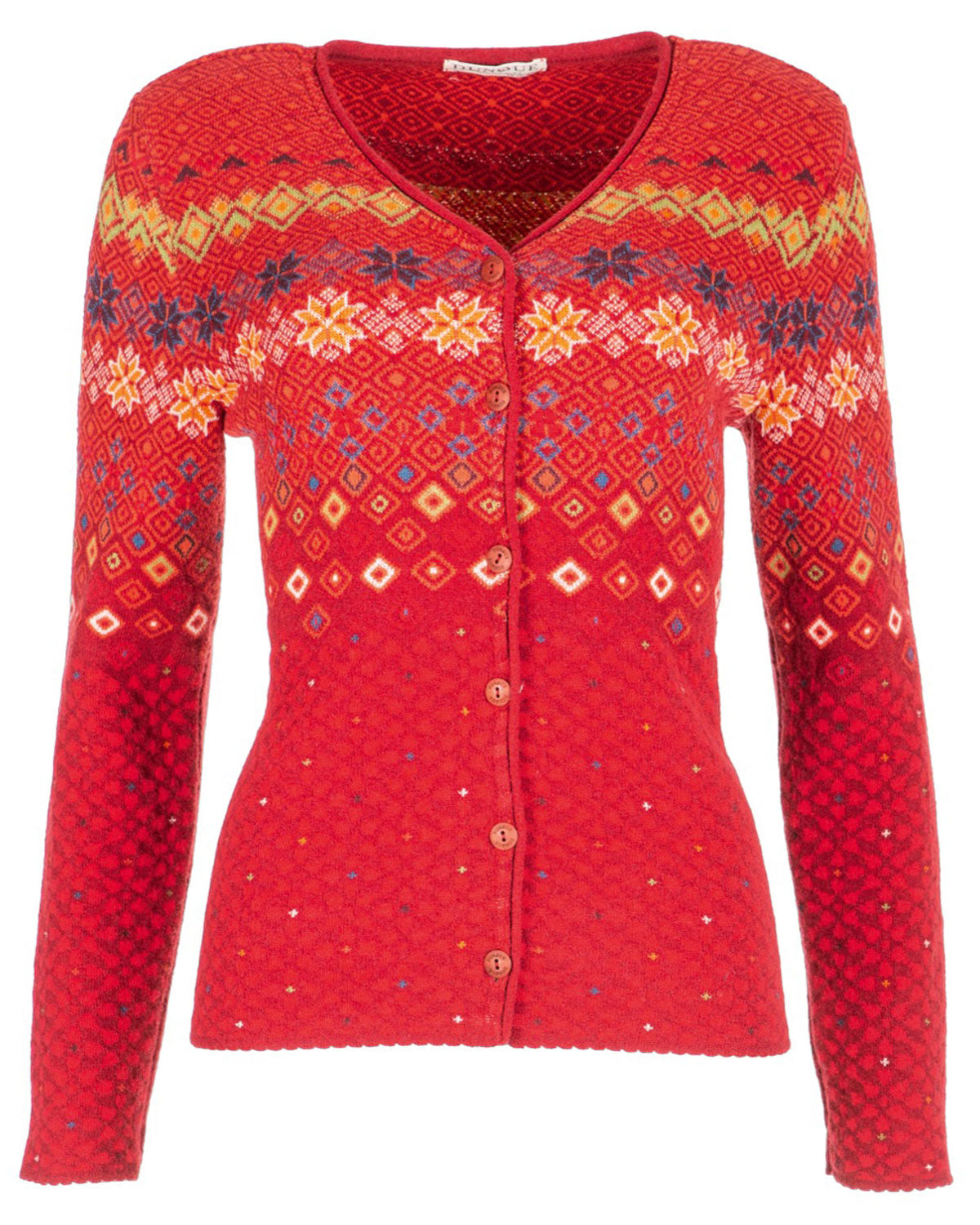 Dunque Damen Jacquard Strickjacke Schurwolle Baumwolle (Bio)