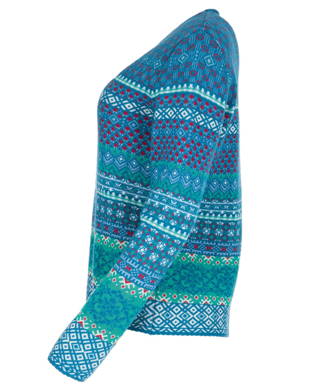 Damen Jacquard Pullover Rundhals Schurwolle Baumwolle (Bio)
