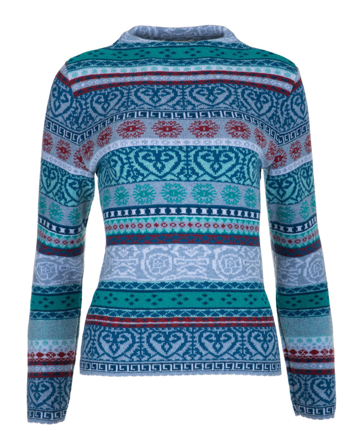 Dunque Damen Jacquard Kelchkragen Pullover Schurwolle