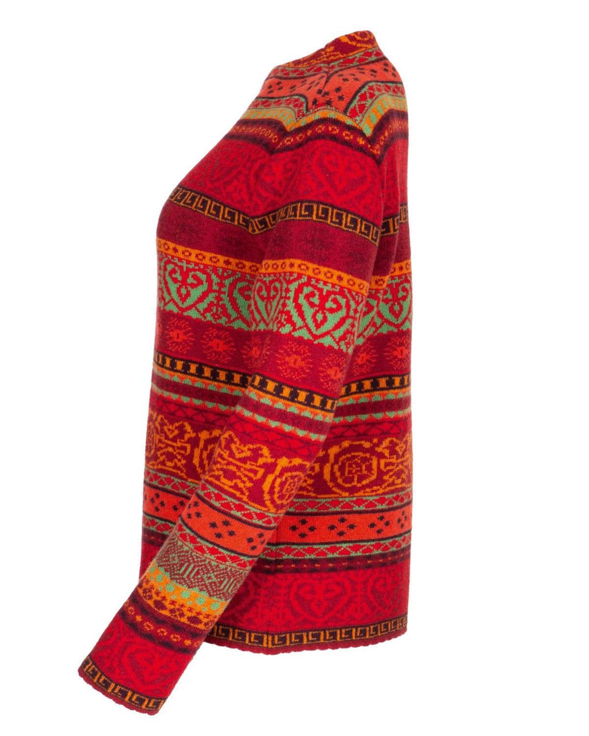 Dunque Damen Jacquard Kelchkragen Pullover Schurwolle