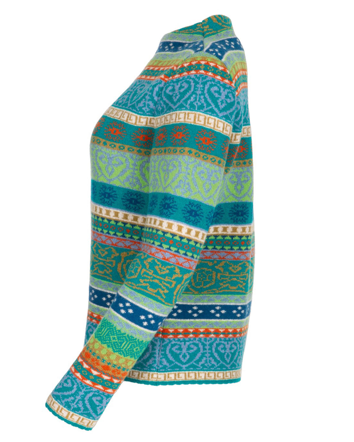 Dunque Damen Jacquard Kelchkragen Pullover Schurwolle
