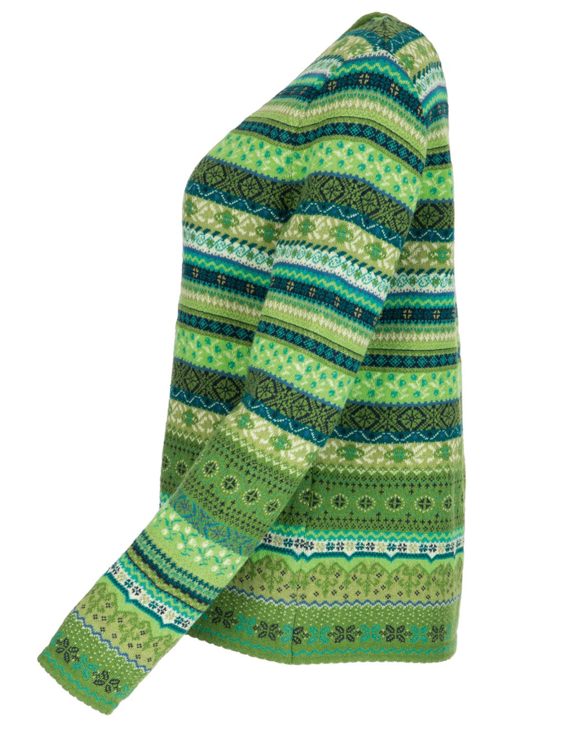 Dunque Damen Jacquard Pullover Rundhals Wolle Bio Baumwolle