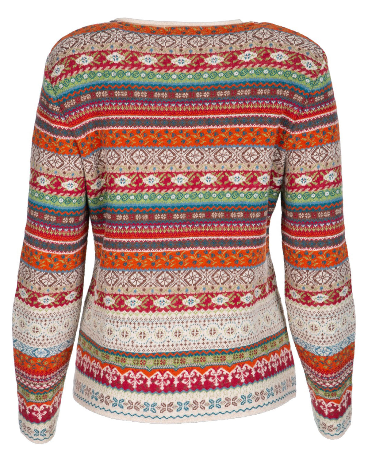 Dunque Damen Jacquard Pullover Rundhals Wolle Bio Baumwolle