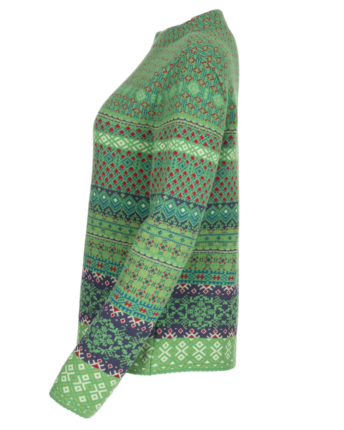 Damen-Jacquard-Pullover mit Kelchkragen Schurwolle Baumwolle (Bio)
